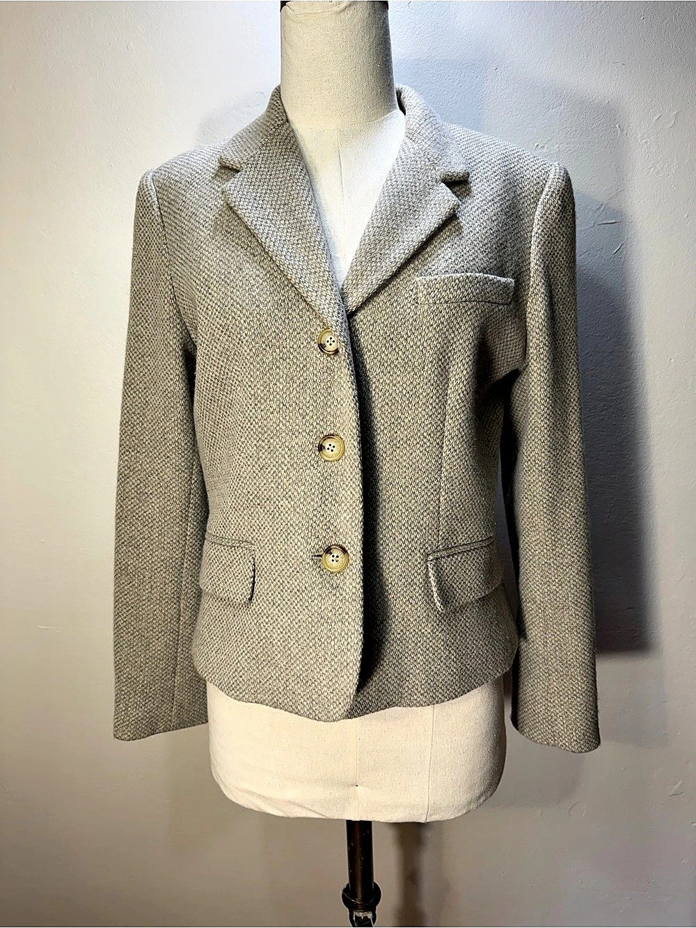 Lauren Ralph Lauren Wool Houndstooth Blazer in Gray & White Size 12